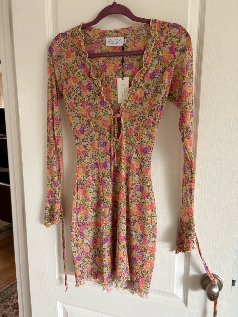 RESA Multicolor Floral Ruffle Neck Blouse - Pink, Purple & Yellow